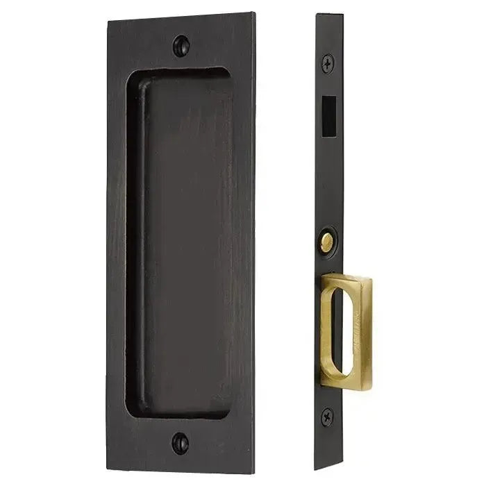 Emtek Rustic Modern Rectangular Pocket Door Mortise Lock in Medium Bronze Patina finish