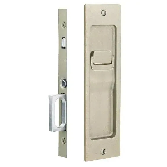 Emtek Rustic Modern Rectangular Pocket Door Mortise Lock in Tumbled White Bronze finish