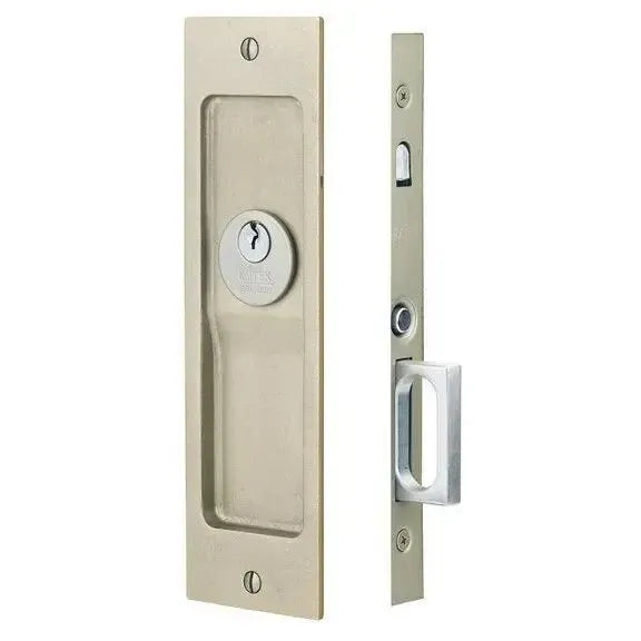 Emtek Rustic Modern Rectangular Pocket Door Mortise Lock in Tumbled White Bronze finish