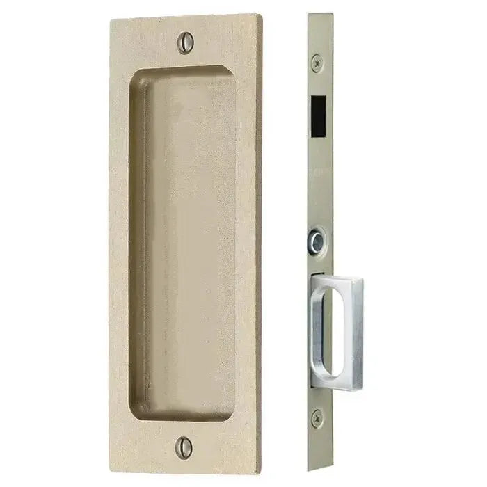 Emtek Rustic Modern Rectangular Pocket Door Mortise Lock in Tumbled White Bronze finish