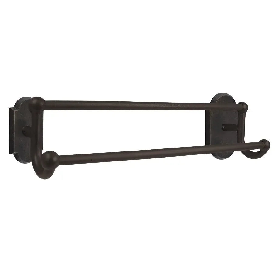 Emtek Sandcast Bronze Double Towel Bar (18" width) With #1 Rosette in Medium Bronze Patina finish