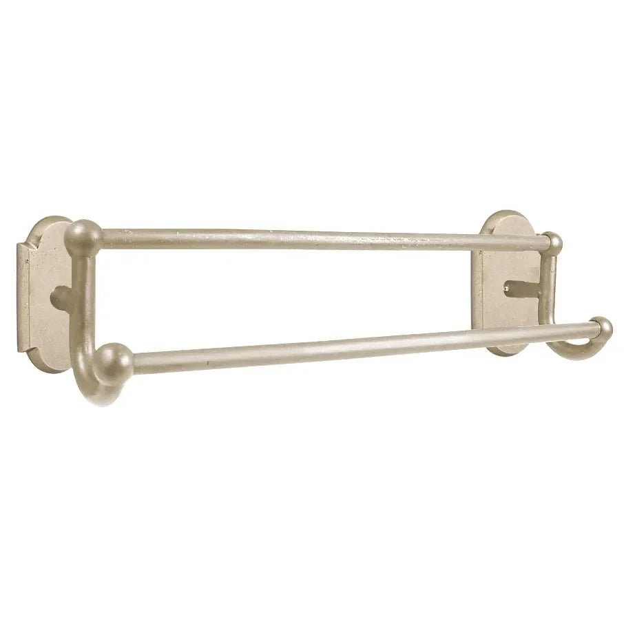 Emtek Sandcast Bronze Double Towel Bar (24" width) With #1 Rosette in Tumbled White Bronze finish