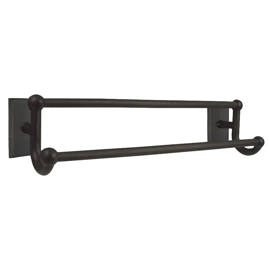 Emtek Sandcast Bronze Double Towel Bar (18" width) With #3 Rosette in Medium Bronze Patina finish