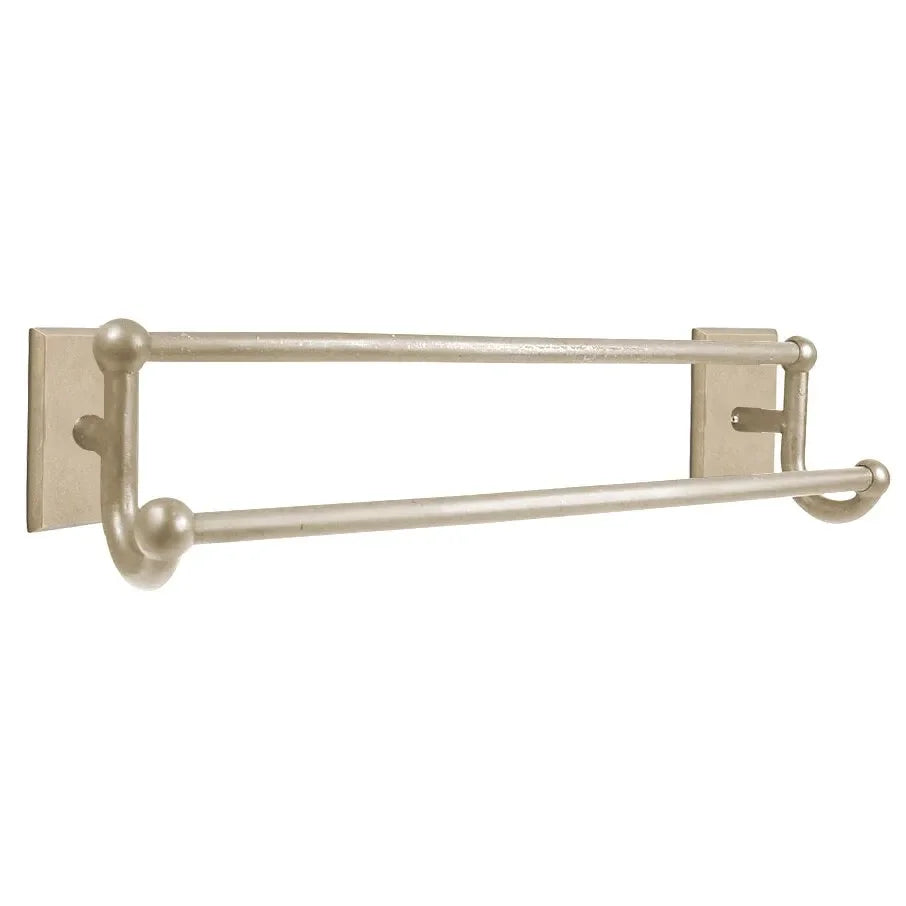 Emtek Sandcast Bronze Double Towel Bar (24" width) With #3 Rosette in Tumbled White Bronze finish