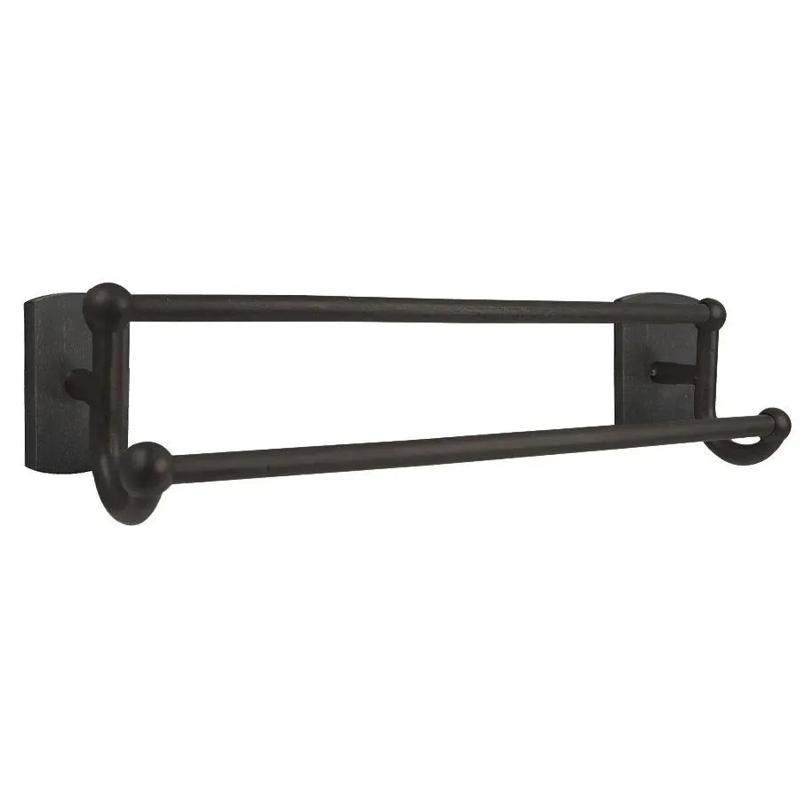 Emtek Sandcast Bronze Double Towel Bar (18" width) With #4 Rosette in Medium Bronze Patina finish