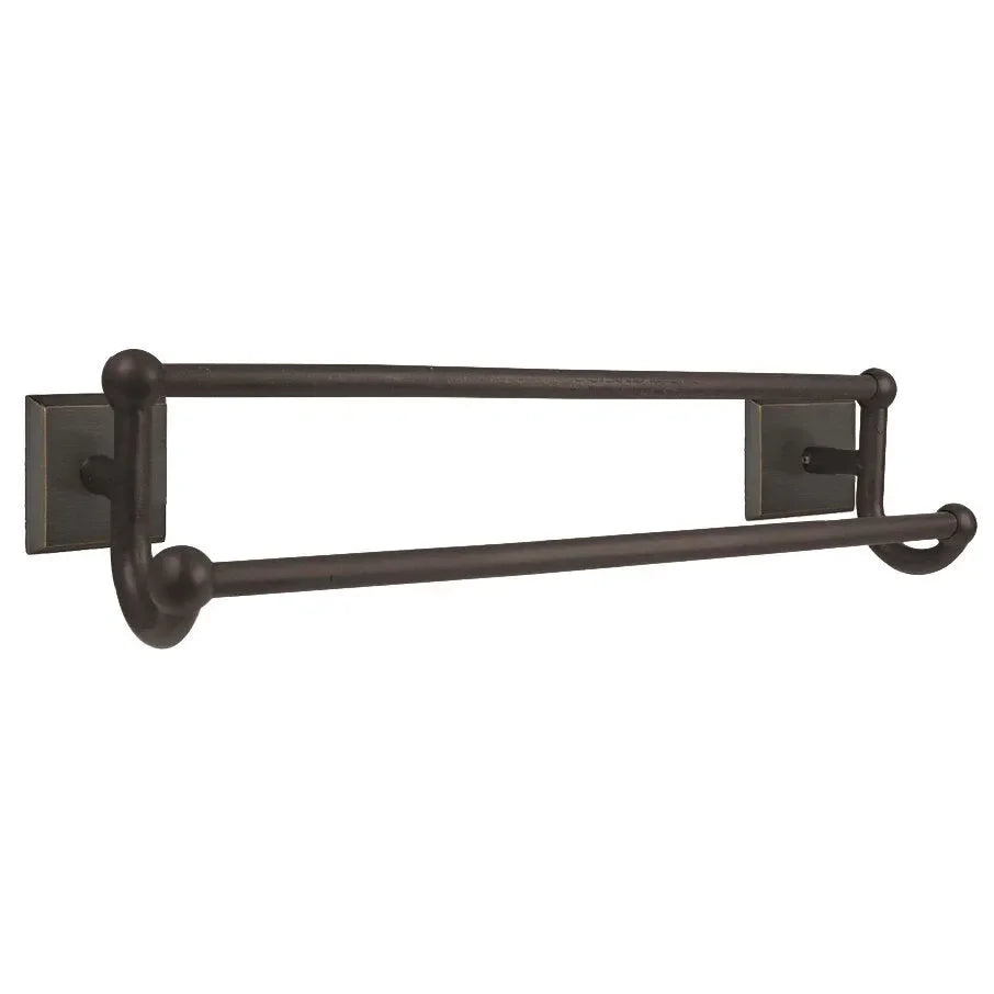 Emtek Sandcast Bronze Double Towel Bar (24" width) With #6 Rosette in Medium Bronze Patina finish