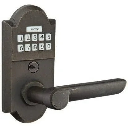 Emtek Sandcast Bronze Electronic Keypad Leverset with Aurora Lever in Medium Bronze Patina finish