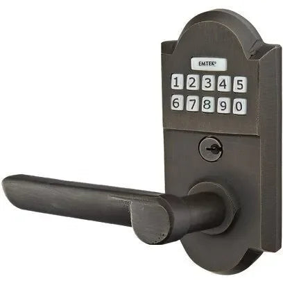 Emtek Sandcast Bronze Electronic Keypad Leverset with Aurora Lever in Medium Bronze Patina finish