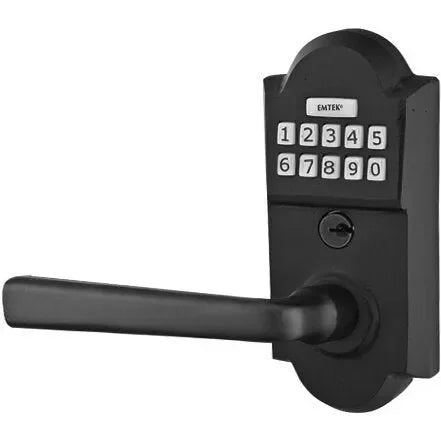 Emtek Sandcast Bronze Electronic Keypad Leverset with Cimarron Lever Flat Black Bronze Patina