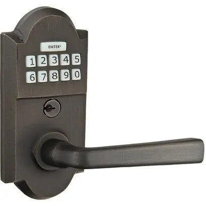 Emtek Sandcast Bronze Electronic Keypad Leverset with Cimarron Lever Medium Bronze Patina