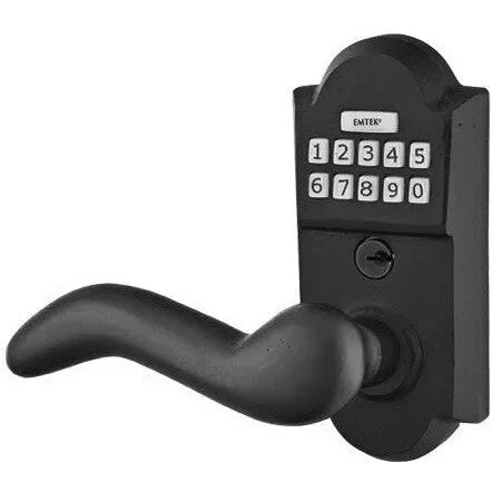Emtek Sandcast Bronze Electronic Keypad Leverset with Cody Lever Flat Black Bronze Patina