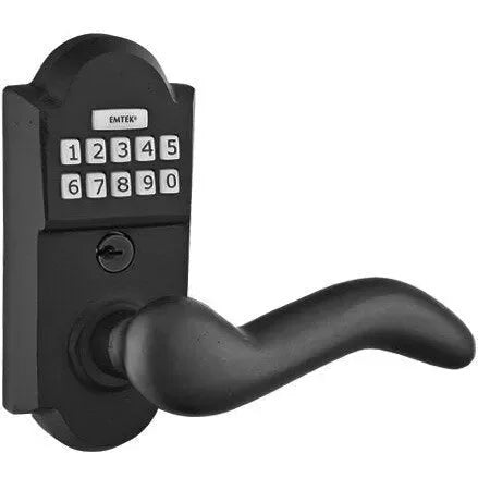 Emtek Sandcast Bronze Electronic Keypad Leverset with Cody Lever Flat Black Bronze Patina