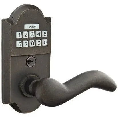 Emtek Sandcast Bronze Electronic Keypad Leverset with Cody Lever Medium Bronze Patina