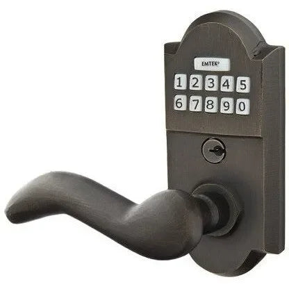 Emtek Sandcast Bronze Electronic Keypad Leverset with Cody Lever Medium Bronze Patina
