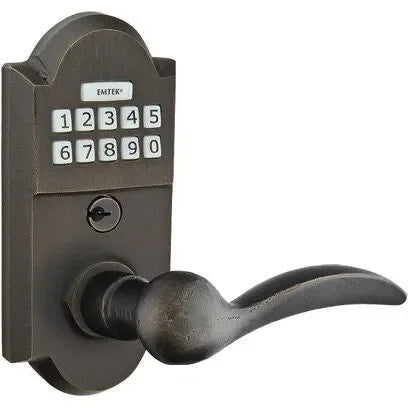 Emtek Sandcast Bronze Electronic Keypad Leverset with Durango Lever Medium Bronze Patina