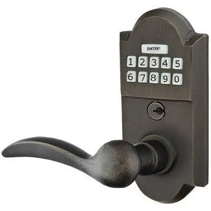 Emtek Sandcast Bronze Electronic Keypad Leverset with Durango Lever Medium Bronze Patina