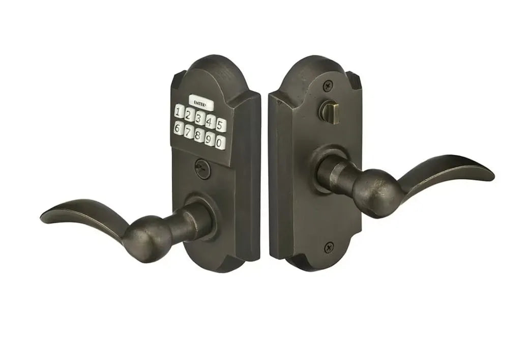 Emtek Sandcast Bronze Electronic Keypad Leverset with Durango Lever in Medium Bronze Patina finish