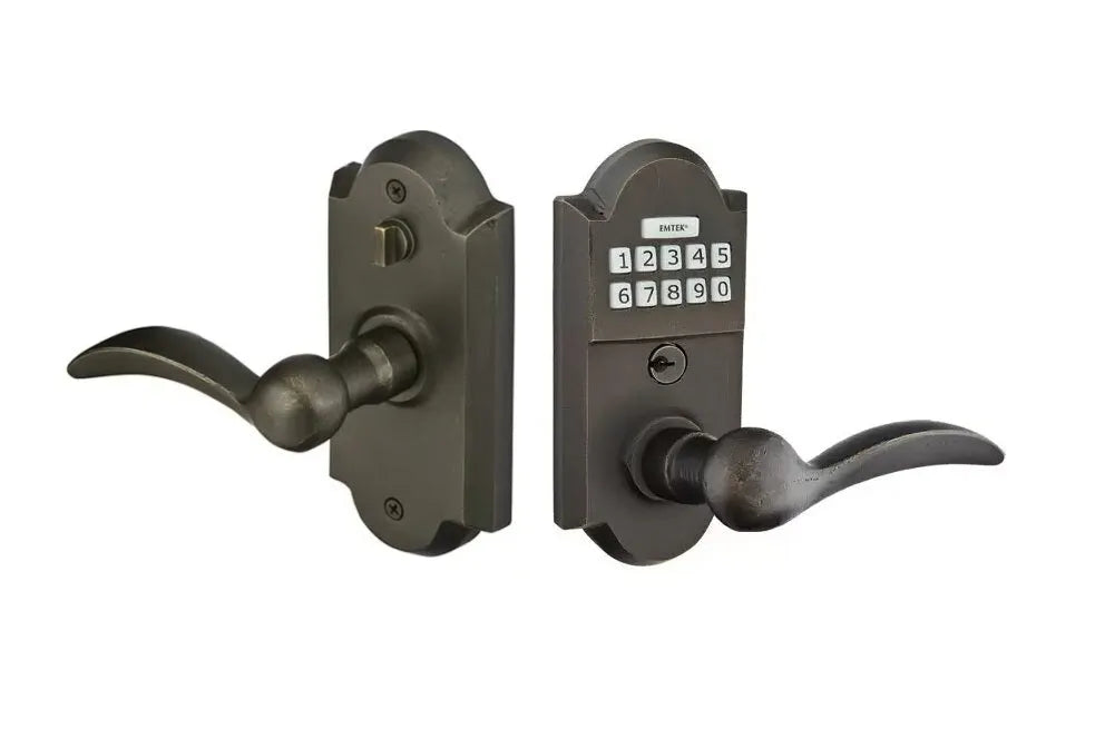 Emtek Sandcast Bronze Electronic Keypad Leverset with Durango Lever in Medium Bronze Patina finish