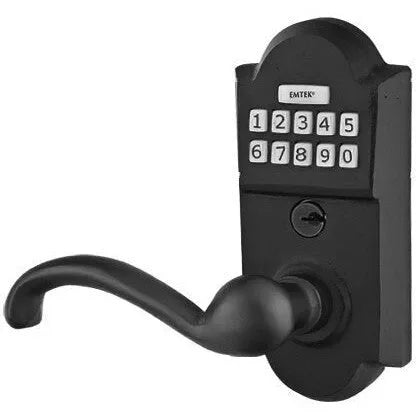 Emtek Sandcast Bronze Electronic Keypad Leverset with Teton Lever Flat Black Bronze Patina