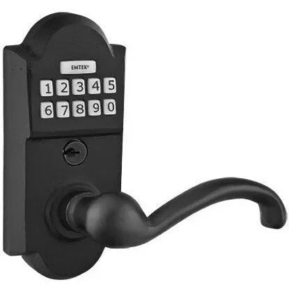 Emtek Sandcast Bronze Electronic Keypad Leverset with Teton Lever Flat Black Bronze Patina