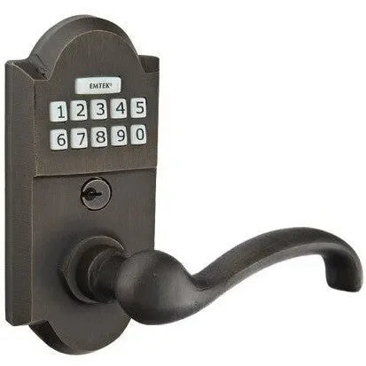 Emtek Sandcast Bronze Electronic Keypad Leverset with Teton Lever Medium Bronze Patina