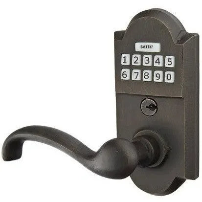 Emtek Sandcast Bronze Electronic Keypad Leverset with Teton Lever Medium Bronze Patina