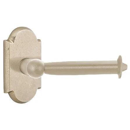The Emtek Sandcast Bronze Paper Holder - Bar Style with #1 Rosette in Tumbled White Bronze finish.