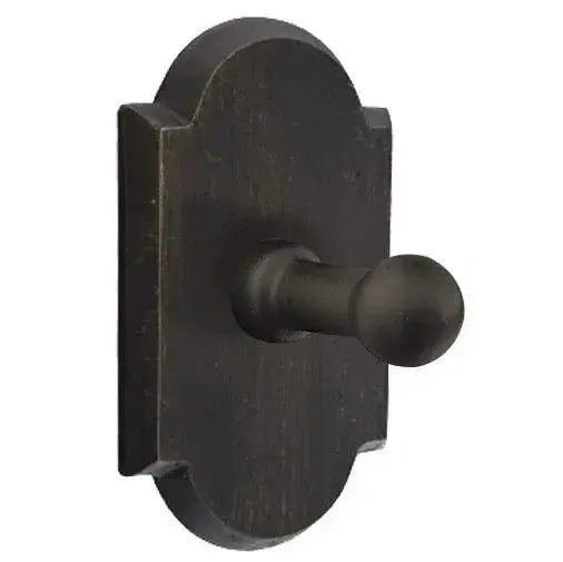 Emtek Sandcast Bronze Single Robe Hook with #1 Rosette Tumbled White Bronze