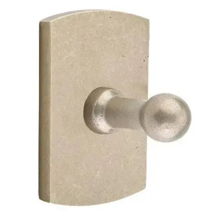 Emtek Sandcast Bronze Single Robe Hook with #4 Rosette Tumbled White Bronze
