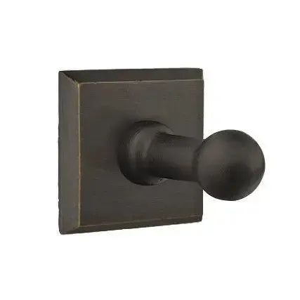 Emtek Sandcast Bronze Single Robe Hook with #6 Rosette Medium Bronze Patina