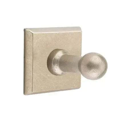 Emtek Sandcast Bronze Single Robe Hook with #6 Rosette Tumbled White Bronze
