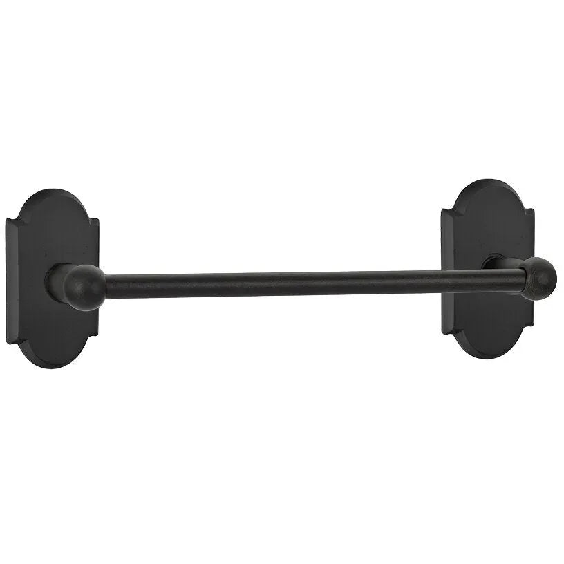 Emtek Sandcast Bronze Towel Bar with #1 Rosette Flat Black Bronze Patina