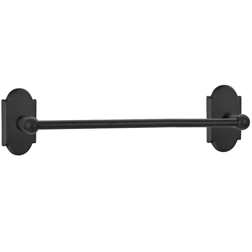 Emtek Sandcast Bronze Towel Bar with #1 Rosette Flat Black Bronze Patina