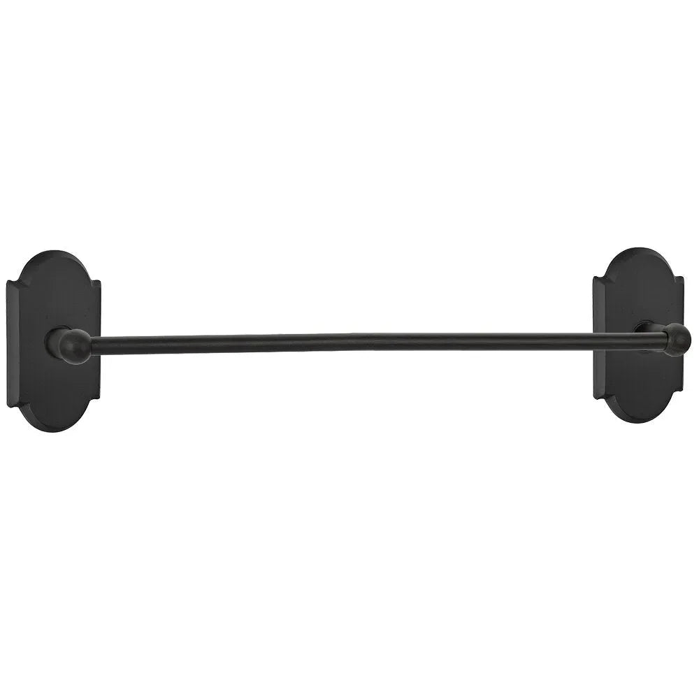 Emtek Sandcast Bronze Towel Bar with #1 Rosette Flat Black Bronze Patina