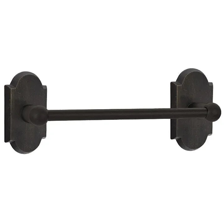 Emtek Sandcast Bronze Towel Bar with #1 Rosette Medium Bronze Patina