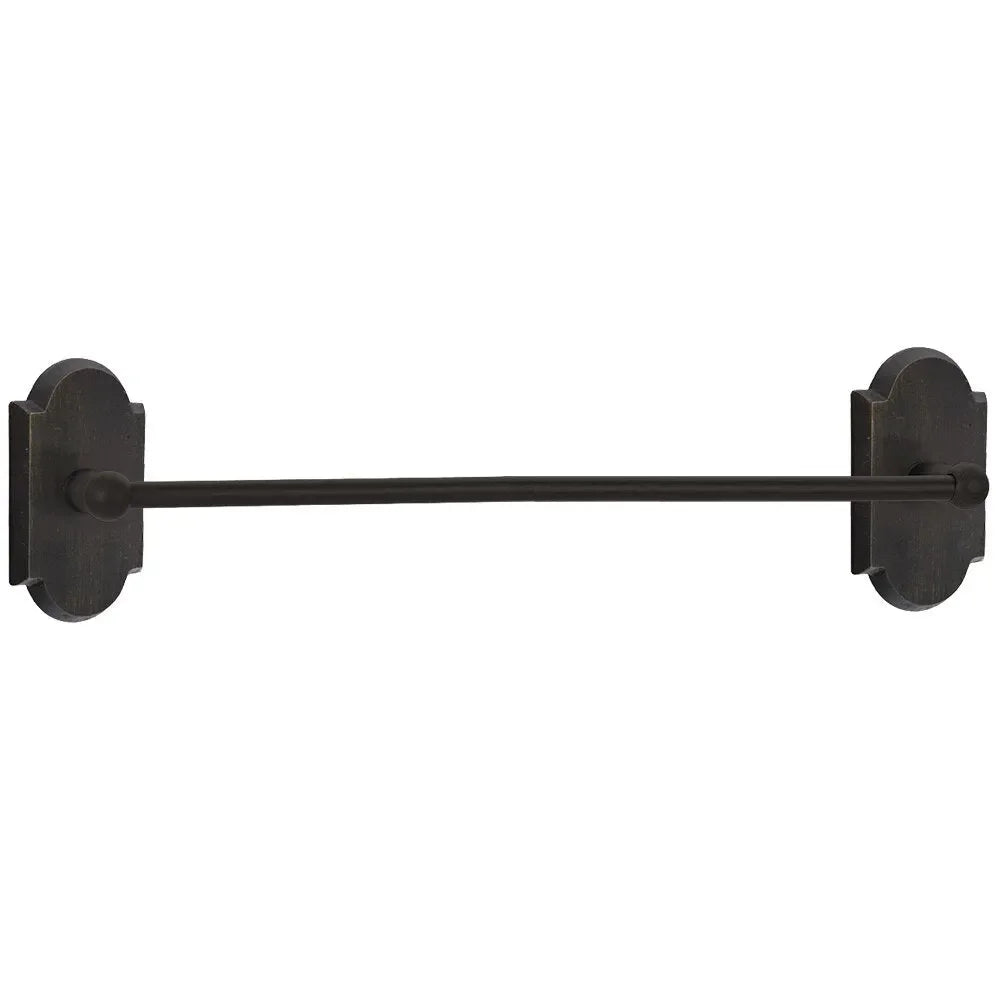 Emtek Sandcast Bronze Towel Bar with #1 Rosette Medium Bronze Patina