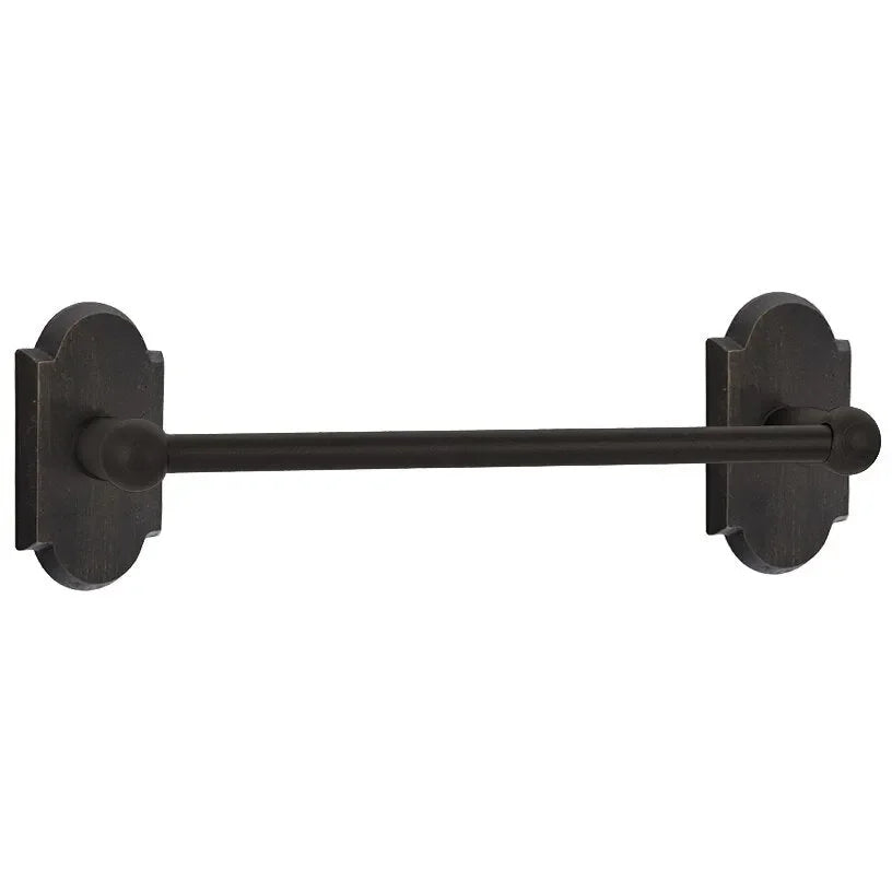 Emtek Sandcast Bronze Towel Bar with #1 Rosette Medium Bronze Patina