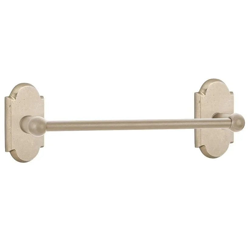 Emtek Sandcast Bronze Towel Bar with #1 Rosette Tumbled White Bronze