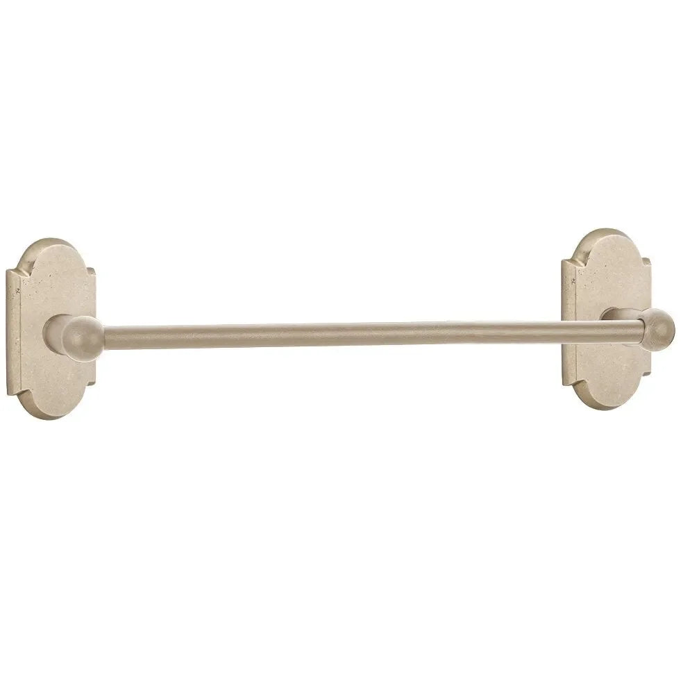 Emtek Sandcast Bronze Towel Bar with #1 Rosette Tumbled White Bronze