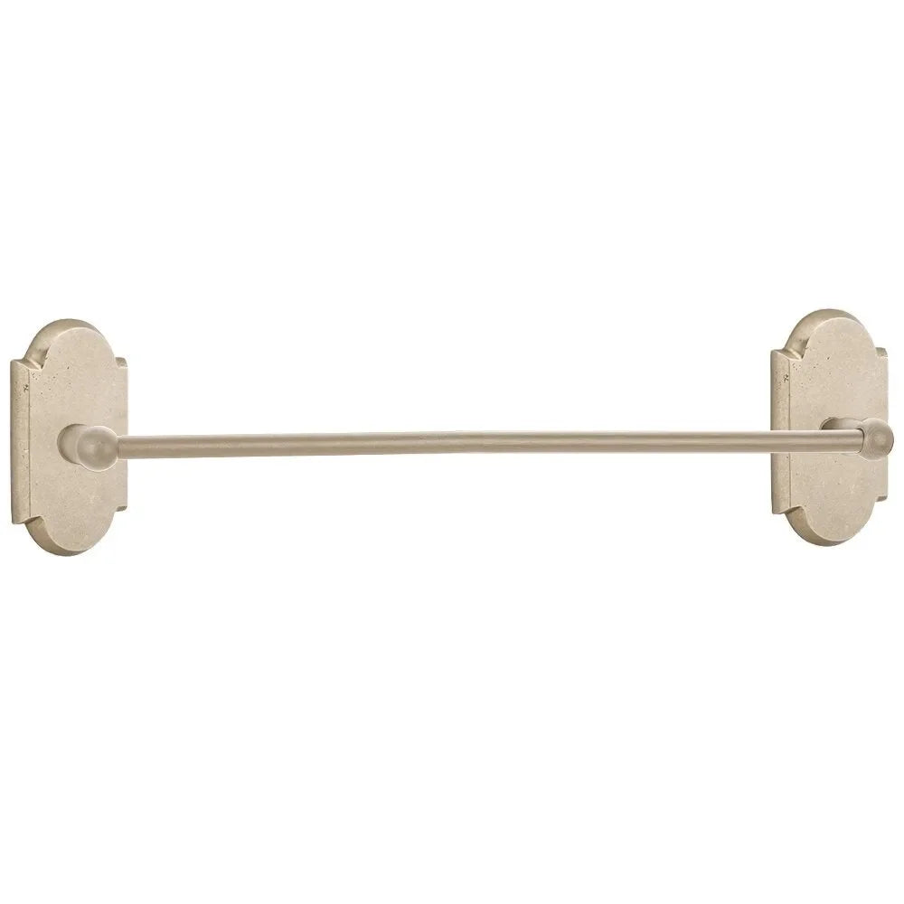 Emtek Sandcast Bronze Towel Bar with #1 Rosette Tumbled White Bronze