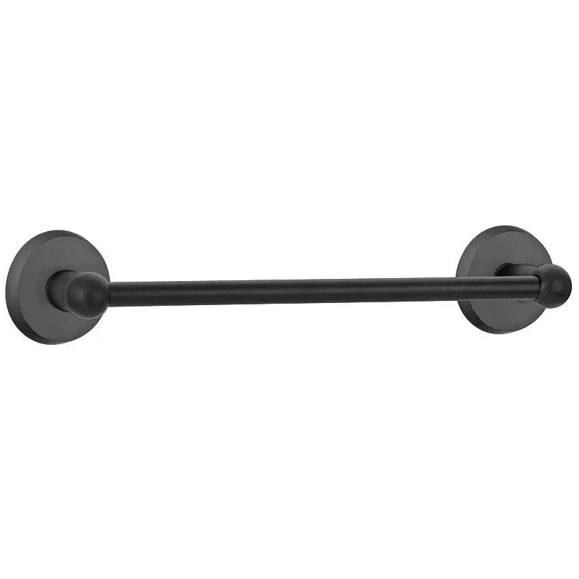 Emtek Sandcast Bronze Towel Bar (12" width) With #2 Rosette in Flat Black Bronze Patina finish