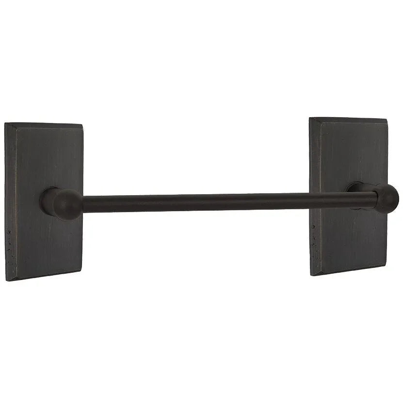 Emtek Sandcast Bronze Towel Bar (30" width) With #3 Rosette in Medium Bronze Patina finish