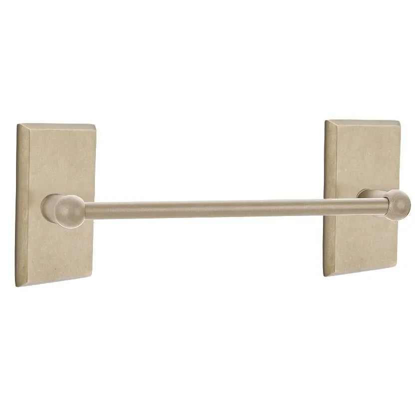 Emtek Sandcast Bronze Towel Bar (30" width) With #3 Rosette in Tumbled White Bronze finish