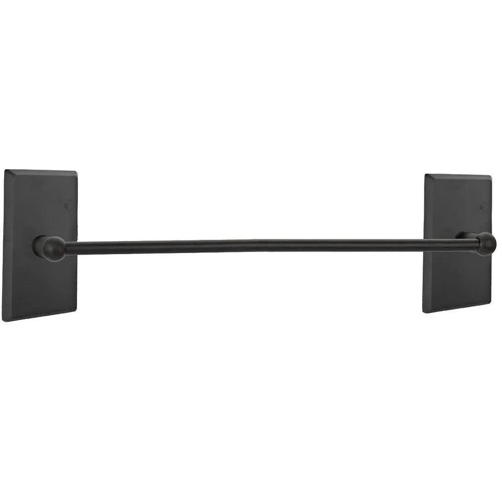 The Emtek Sandcast Bronze Towel Bar with #3 Rosette in Flat Black Bronze Patina finish.