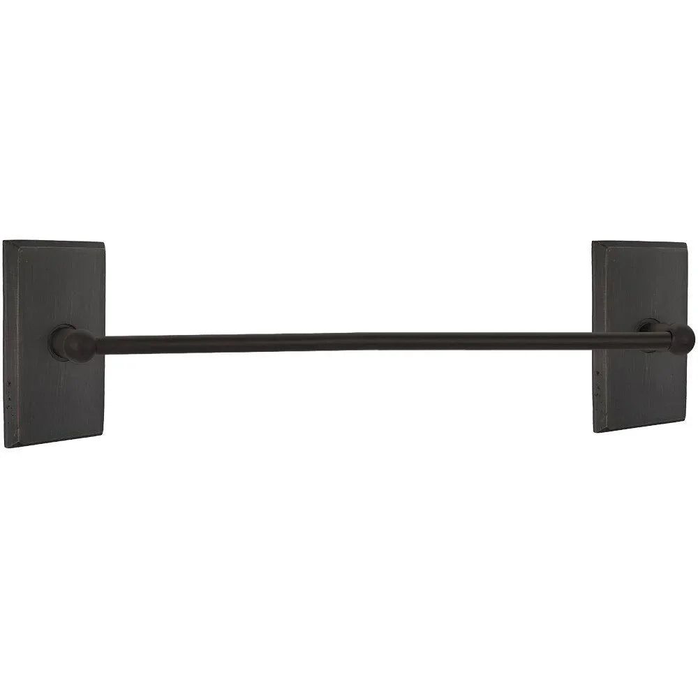 The Emtek Sandcast Bronze Towel Bar with #3 Rosette in Medium Bronze Patina finish.