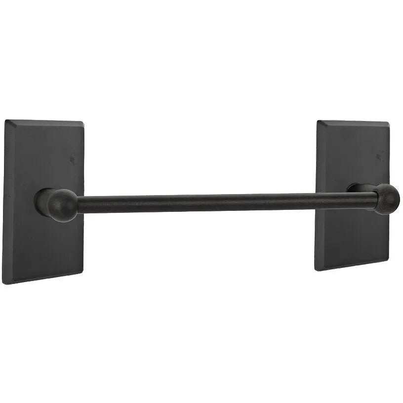 Emtek Sandcast Bronze Towel Bar (30" width) With #3 Rosette in Flat Black Bronze Patina finish
