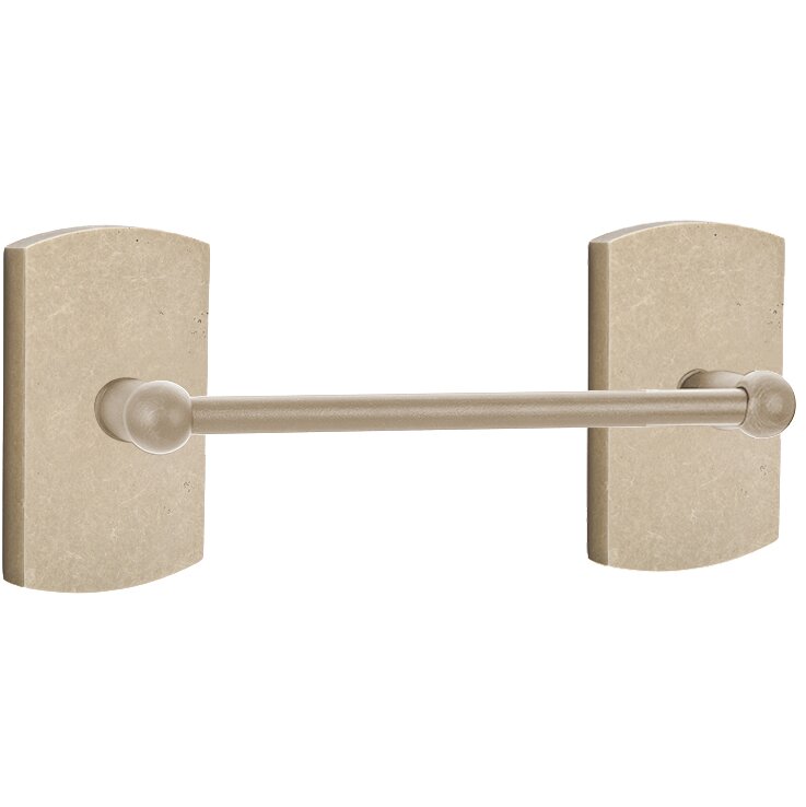 Emtek Sandcast Bronze Towel Bar with #4 Rosette Tumbled White Bronze