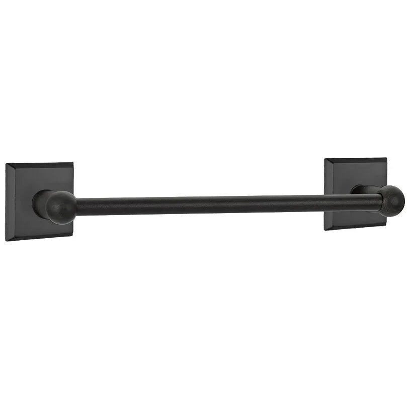 Emtek Sandcast Bronze Towel Bar (12" width) With #6 Rosette in Flat Black Bronze Patina finish