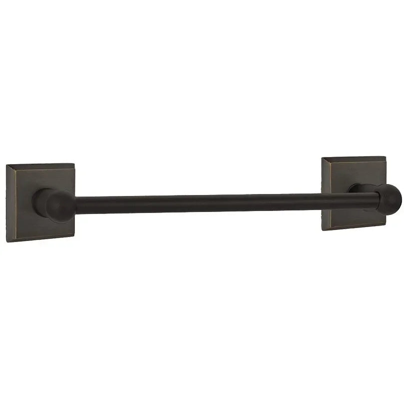 Emtek Sandcast Bronze Towel Bar with #6 Rosette Medium Bronze Patina