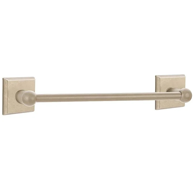 Emtek Sandcast Bronze Towel Bar with #6 Rosette Tumbled White Bronze